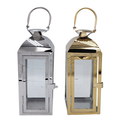 Lampion Nagrobny Metalowy z Szybkami – Złoty / Srebrny