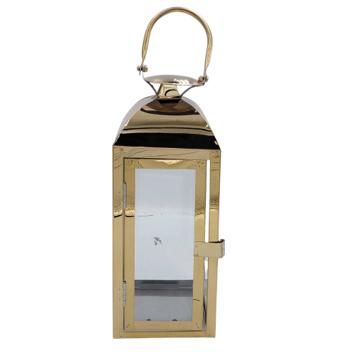 Lampion Nagrobny Metalowy z Szybkami – Złoty / Srebrny