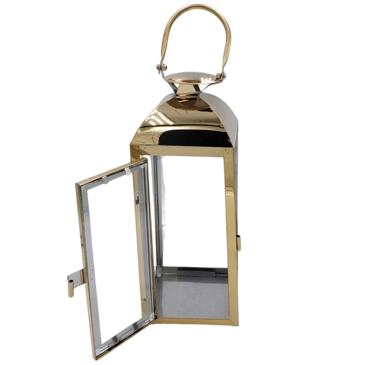 Lampion Nagrobny Metalowy z Szybkami – Złoty / Srebrny
