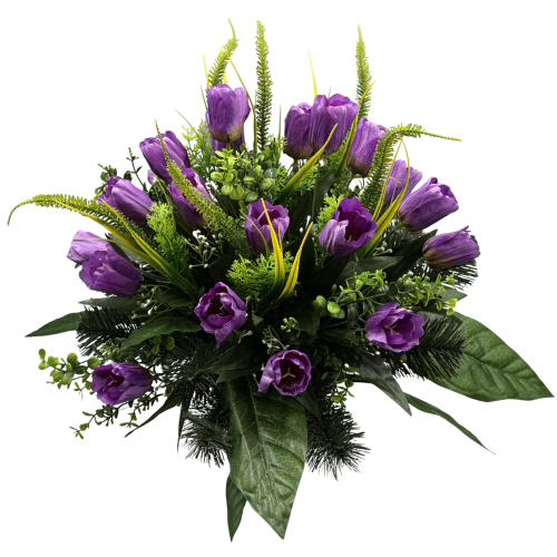 Stroik Wiosenny z Fioletowymi Tulipanami Elegancka Kompozycja Nagrobna w Donicy (3).png