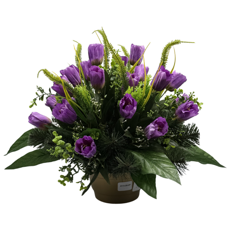 Stroik Wiosenny z Fioletowymi Tulipanami Elegancka Kompozycja Nagrobna w Donicy (4).png