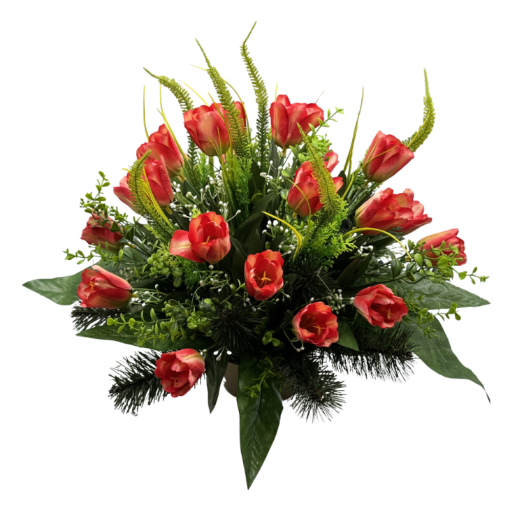 Stroik Wiosenny z Czerwonymi Tulipanami Elegancka Kompozycja Nagrobna w Donicy (4).png