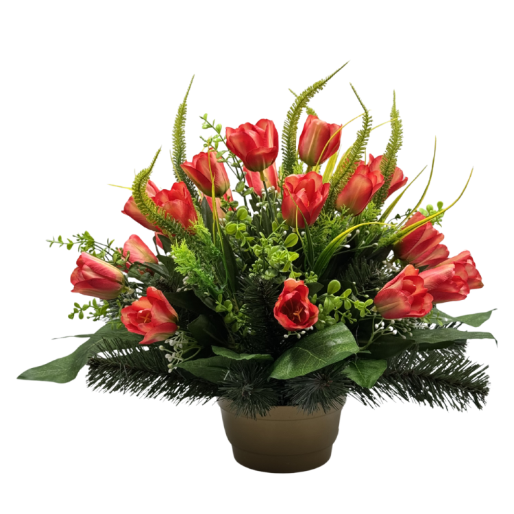 Stroik Wiosenny z Czerwonymi Tulipanami Elegancka Kompozycja Nagrobna w Donicy (1).png