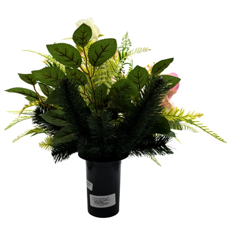 Stroik na grób z różami i hortensją Elegancka kompozycja nagrobna Całoroczna (5).png