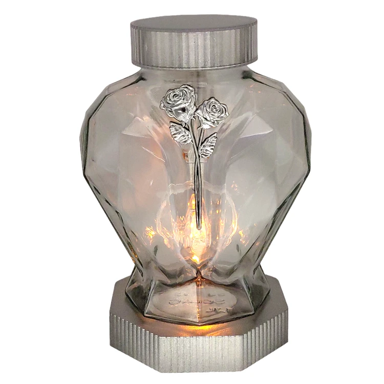 Znicz Solarny LED Szklany z Różą Nowoczesny Znicz na Grób Złoty 22 cm (2).png