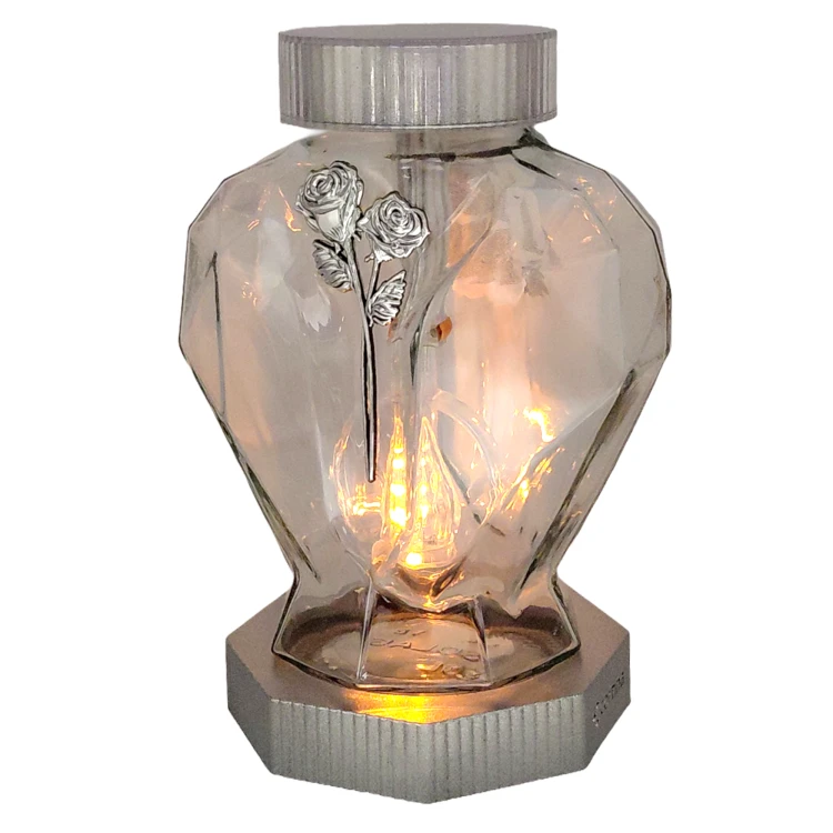 Znicz Solarny LED Szklany z Różą Nowoczesny Znicz na Grób Złoty 22 cm (3).png