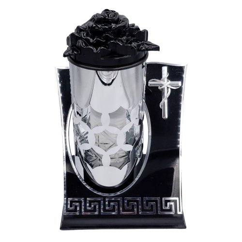 Znicz Kapliczka Szklana z Krzyżem Róża Ornament 28 cm (3).png