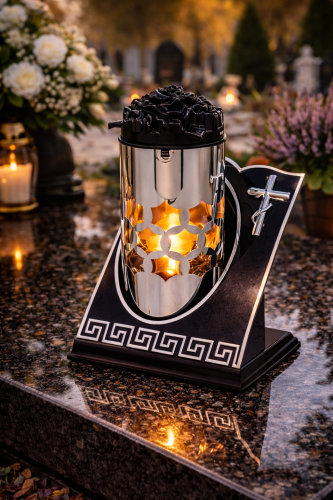 Znicz Kapliczka Szklana z Krzyżem Róża Ornament 28 cm (1).png