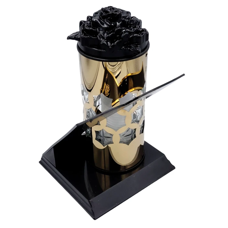 Znicz Kapliczka Szklana Złota Aplikacja Róża Ornament 28 cm z wkładem (5).png