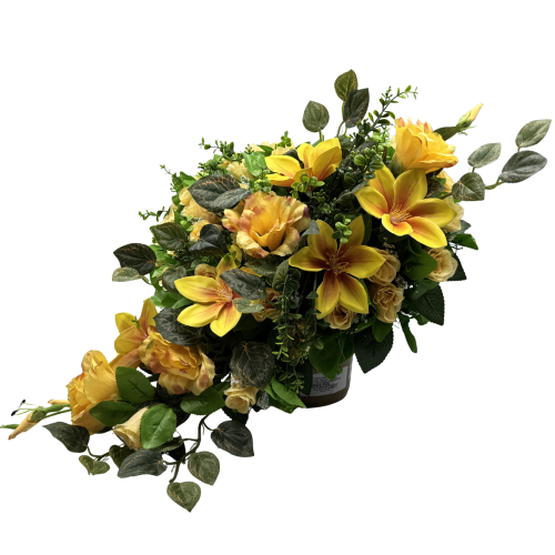 Stroik Nagrobny w kształcie Serca Elegancka Kompozycja Kwiatowa z dodatkami Róże Żółte (1).png
