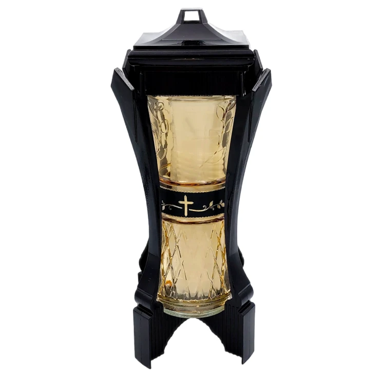 Znicz Kapliczka Złota z Krzyżem Elegancki na Grób 30 cm z Wkładem (2).png