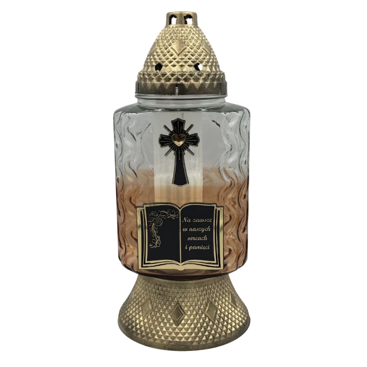 Znicz Szklany z Księgą i Krzyżem Elegancki Lampion Nagrobny Duży 35cm (1).png