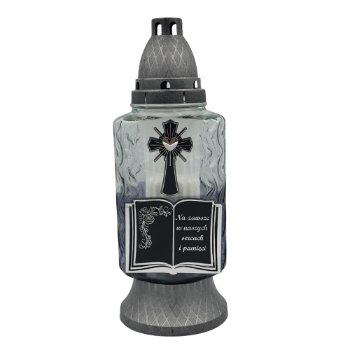 Znicz Szklany z Księgą i Krzyżem Elegancki Lampion Nagrobny 30cm (6).png