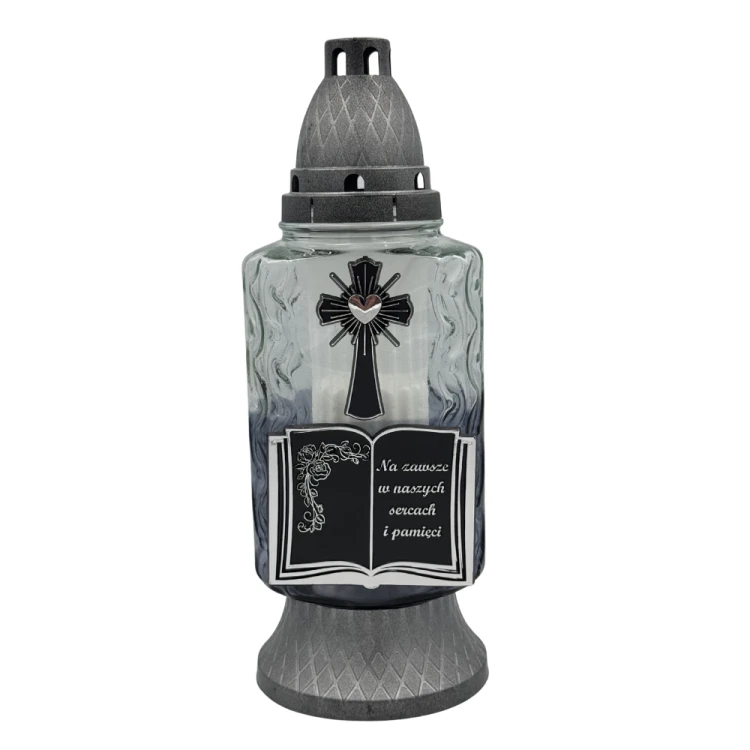 Znicz Szklany z Księgą i Krzyżem Elegancki Lampion Nagrobny 30cm (6).png