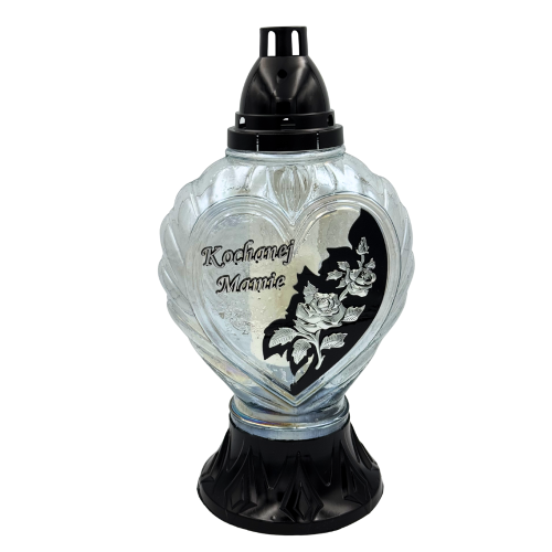 Znicz Szklany Serce z dedykacją Elegancki Lampion nagrobny z motywem róży Wianek (6).png