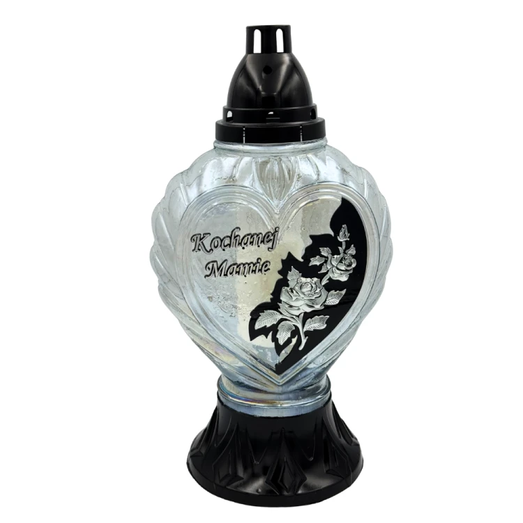 Znicz Szklany Serce z dedykacją Elegancki Lampion nagrobny z motywem róży Wianek (6).png