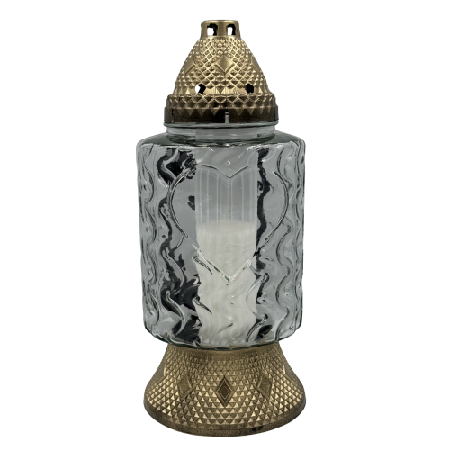 Znicz Szklany Złoty z dedykacją aplikacja Kwiaty Ramka Elegancki Lampion nagrobny Duży 35cm (4).png