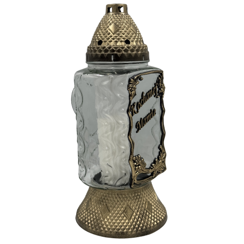 Znicz Szklany Złoty z dedykacją aplikacja Kwiaty Ramka Elegancki Lampion nagrobny Duży 35cm (5).png