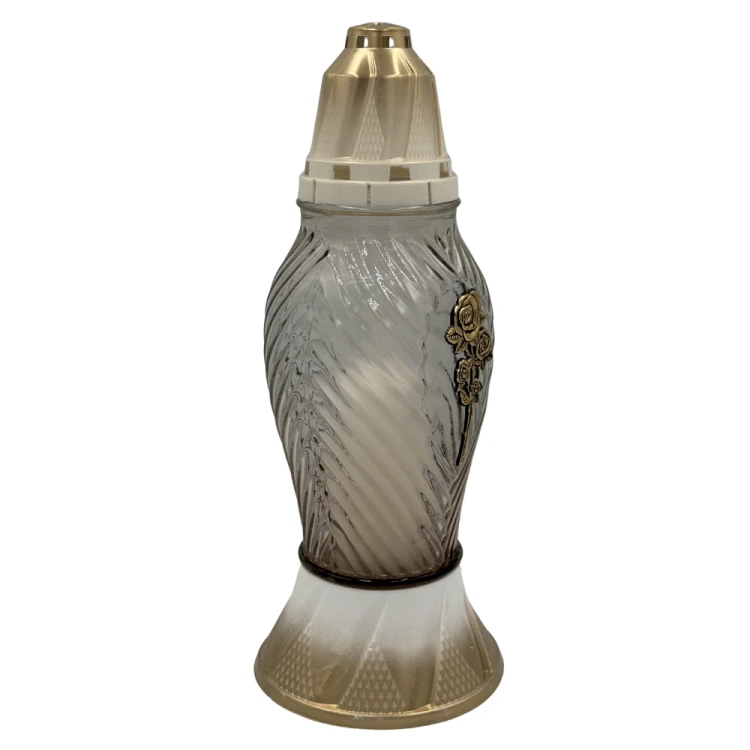 Znicz Szklany nagrobny Złoty z różą Elegancki Stylowy znicz na grób z Wkładem (4).png
