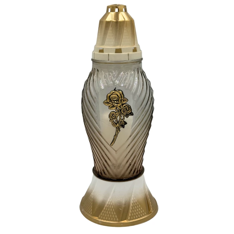 Znicz Szklany nagrobny Złoty z różą Elegancki Stylowy znicz na grób z Wkładem (1).png