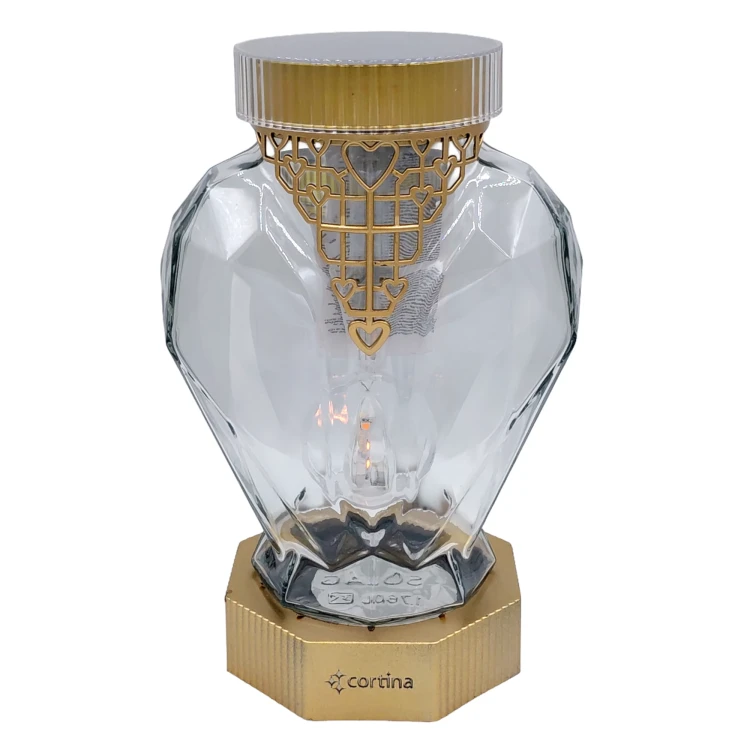 Znicz Solarny LED Szklana Latarnia z Motywem Serc Duży 26 cm złoty (1).webp