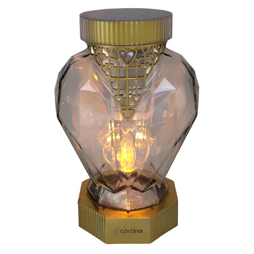 Znicz Solarny LED Szklana Latarnia z Motywem Serc Duży 26 cm złoty (2).webp