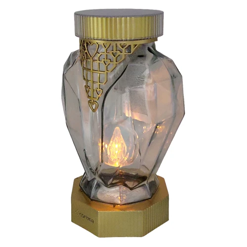 Znicz Solarny LED Szklana Latarnia z Motywem Serc Duży 26 cm złoty (3).webp