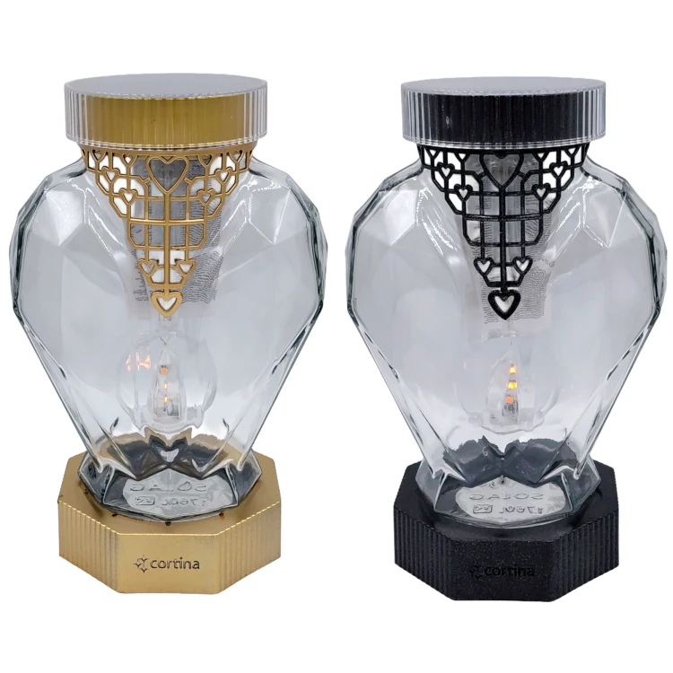 Znicz Solarny LED Szklana Latarnia z Motywem Serc Duży 26 cm grafit (1).webp