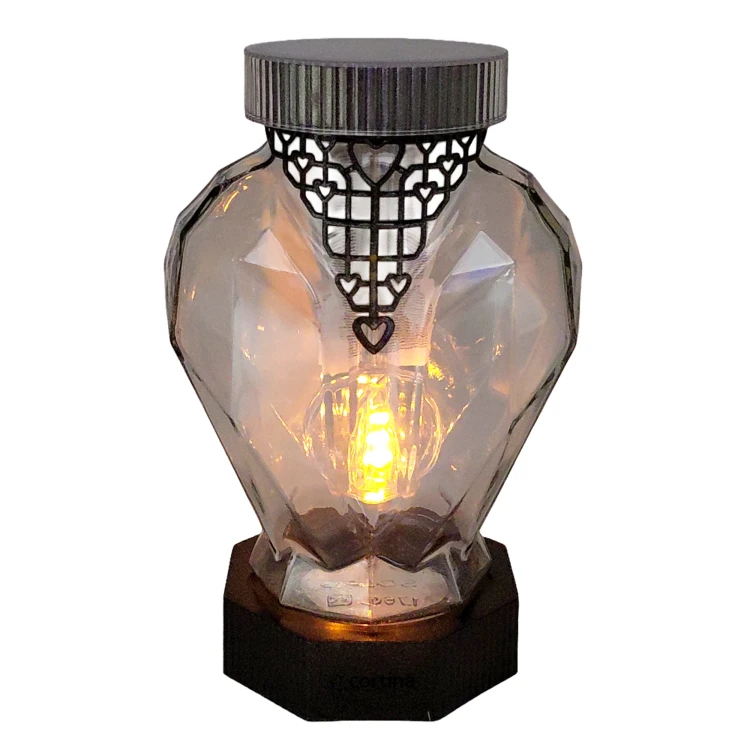 Znicz Solarny LED Szklana Latarnia z Motywem Serc Duży 26 cm grafit (2).webp