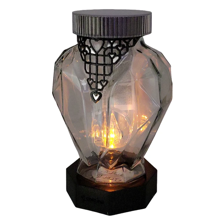 Znicz Solarny LED Szklana Latarnia z Motywem Serc Duży 26 cm grafit (3).webp