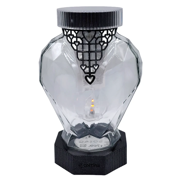 Znicz Solarny LED Szklana Latarnia z Motywem Serc Duży 26 cm grafit (5).webp