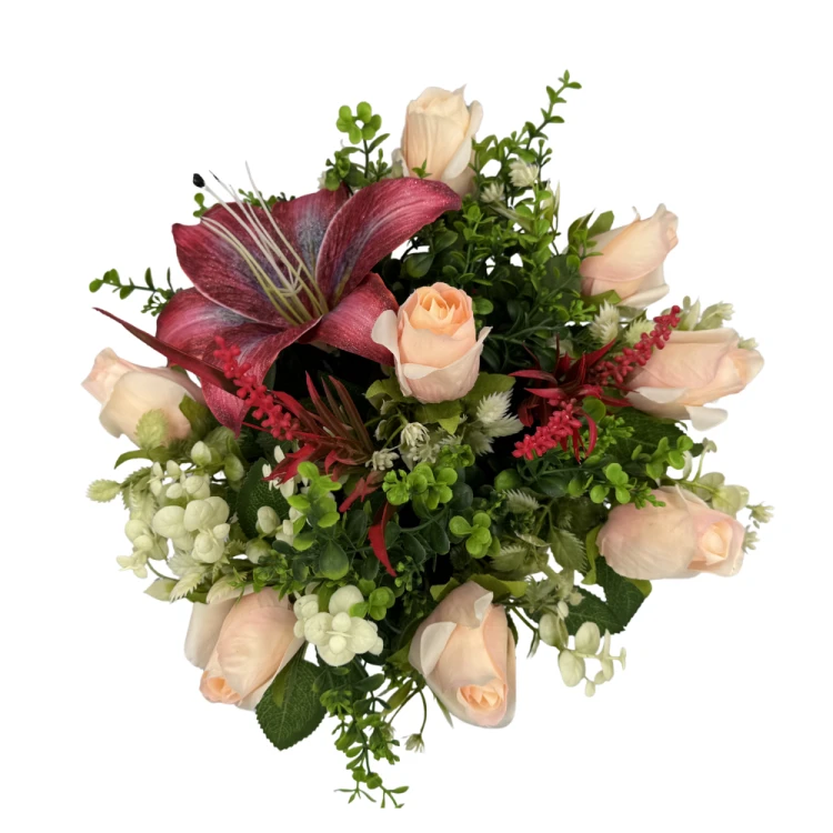 Stroik Dekoracyjny z różami i lilią Elegancka Kompozycja w osłonce z kory (3).png