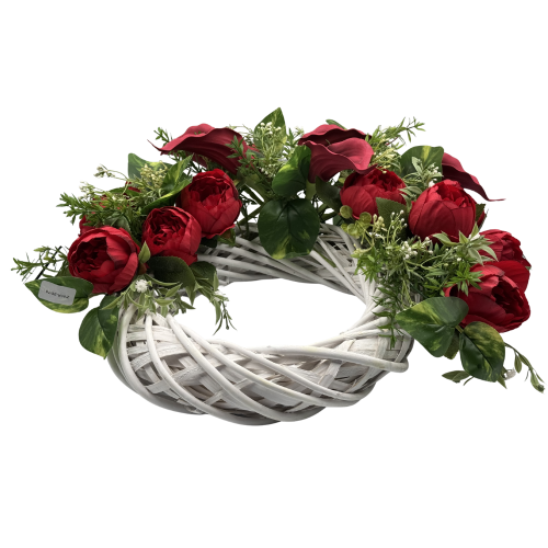 Wianek Dekoracyjny na grób z kaliami i piwoniami Elegancka Ozdoba nagrobna (4).png