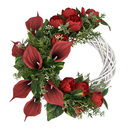 Wianek Dekoracyjny na grób z kaliami i piwoniami Elegancka Ozdoba nagrobna (1).png
