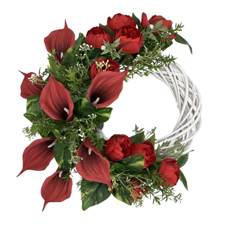 Wianek Dekoracyjny na grób z kaliami i piwoniami Elegancka Ozdoba nagrobna (1).png