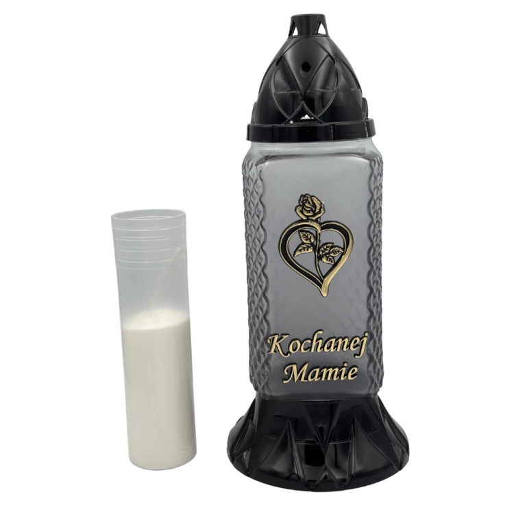 Znicz szklany „Kochanej Mamie” Szron Elegancki Znicz z sercem i różą z Wkładem (4).png