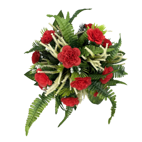 Stroik Nagrobny Czerwone Goździki z białymi dodatkami Dekoracja na Grób (1).png