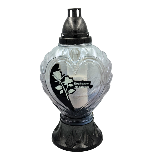 Znicz Szklany Serce z dedykacją Kochanym Rodzicom Lampion nagrobny z motywem róży Wianek (7).png