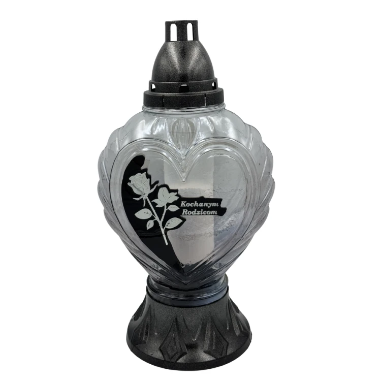 Znicz Szklany Serce z dedykacją Kochanym Rodzicom Lampion nagrobny z motywem róży Wianek (8).png