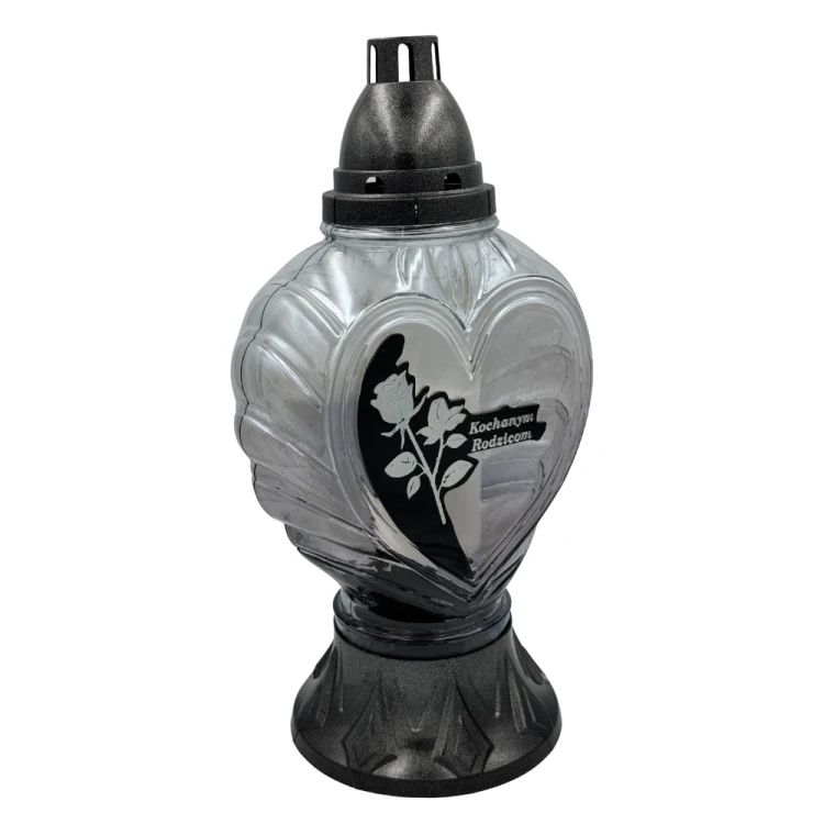 Znicz Szklany Serce z dedykacją Kochanym Rodzicom Lampion nagrobny z motywem róży Wianek (9).png
