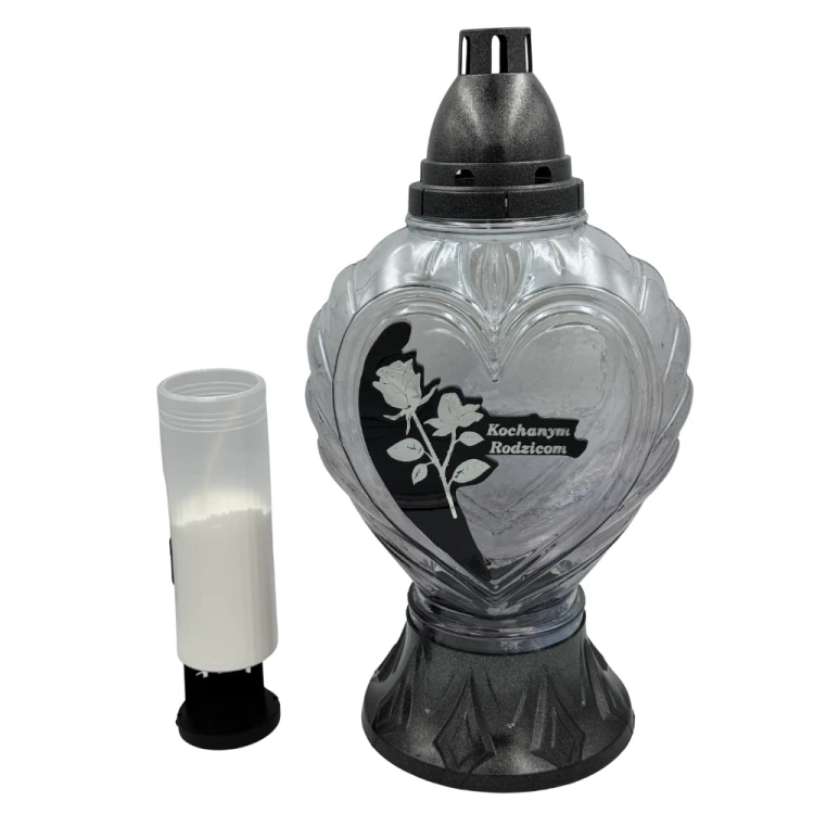 Znicz Szklany Serce z dedykacją Kochanym Rodzicom Lampion nagrobny z motywem róży Wianek (6).png