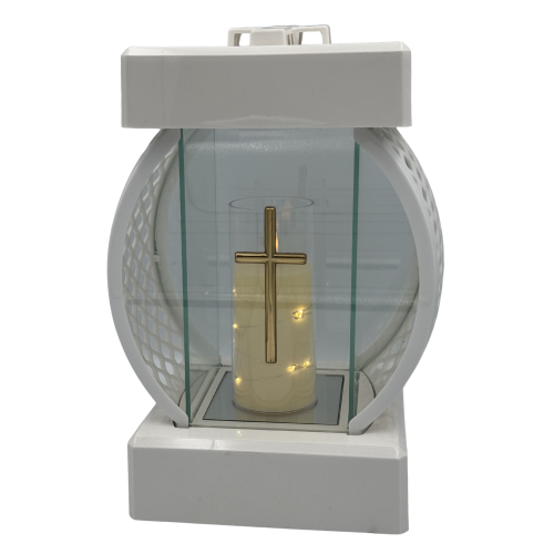 Znicz Kapliczka z Krzyżem Elegancki Lampion Nagrobny z Wkładem Elektrycznym (3).png