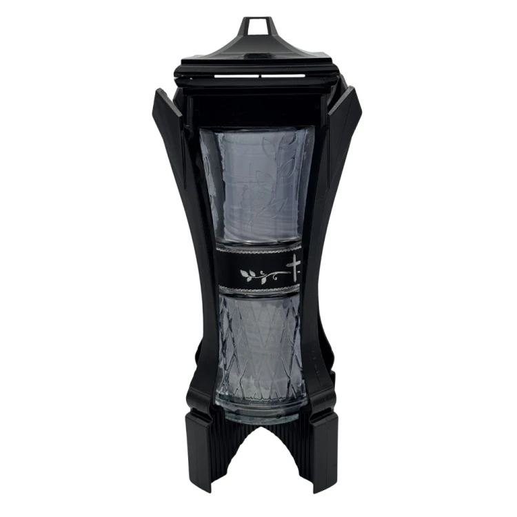Znicz Kapliczka Złota z Krzyżem Elegancki na Grób 30 cm z Wkładem (1).png
