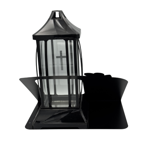 Znicz kapliczka z różą i krzyżem Elegancki lampion nagrobny Gracja Blacha (3).png