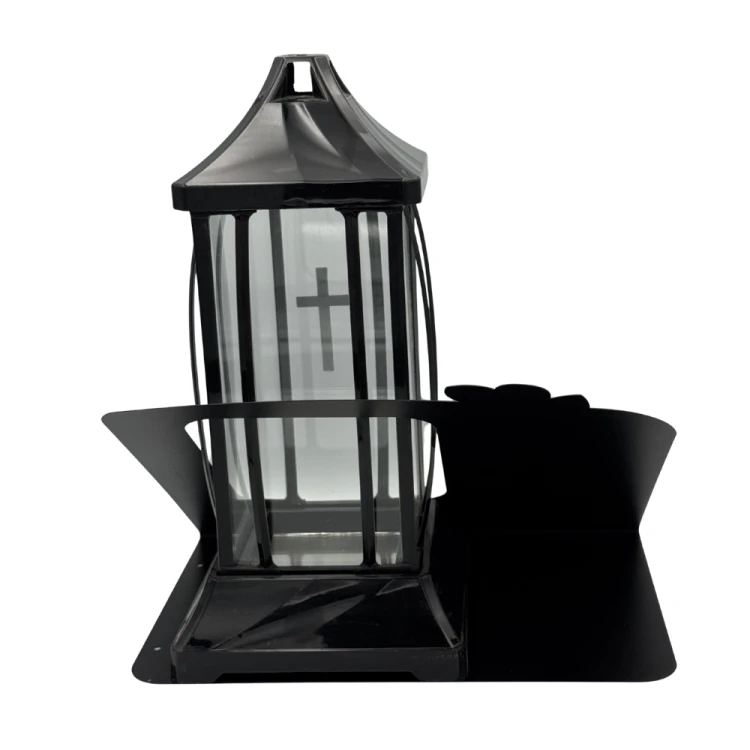 Znicz kapliczka z różą i krzyżem Elegancki lampion nagrobny Gracja Blacha (3).png
