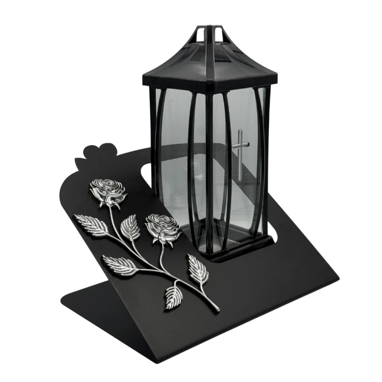 Znicz kapliczka z różą i krzyżem Elegancki lampion nagrobny Gracja Blacha (4).png