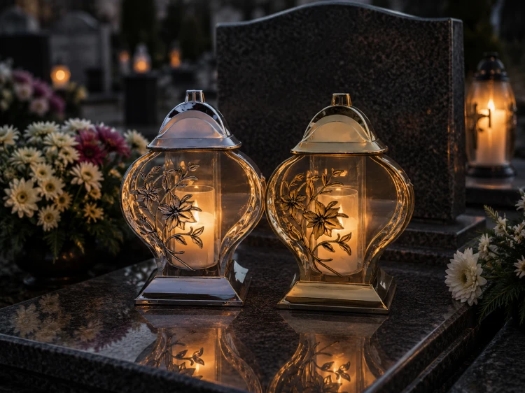 Znicz Kapliczka z Motywem Kwiatów Elegancki Lampion Nagrobny z Lilią.png