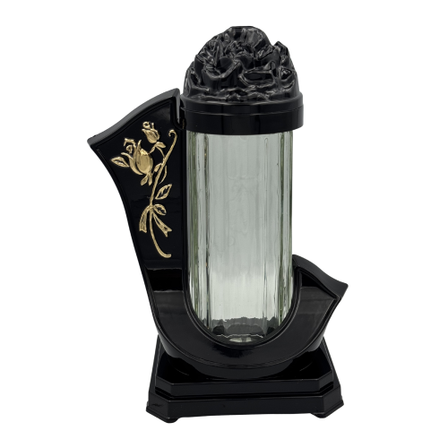 Znicz szklany Wstęga z różą Elegancki Znicz Nagrobny Ornament (3).png