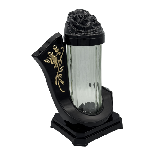 Znicz szklany Wstęga z różą Elegancki Znicz Nagrobny Ornament (4).png
