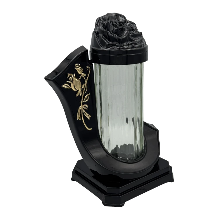 Znicz szklany Wstęga z różą Elegancki Znicz Nagrobny Ornament (4).png